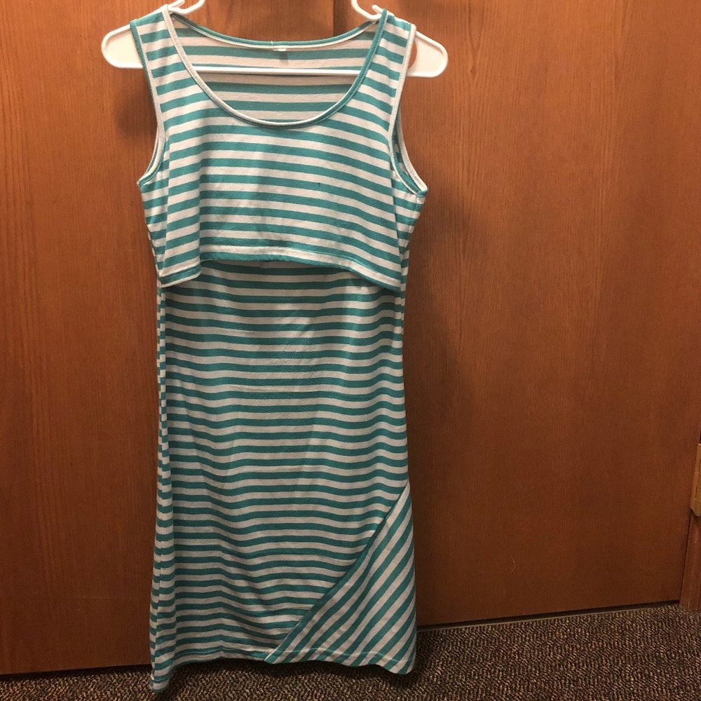 Sea green and white striped sun dress (Small)